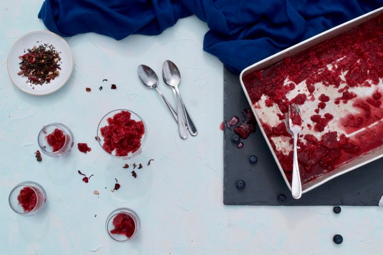 Hot and Slushy Berry Tea Granita